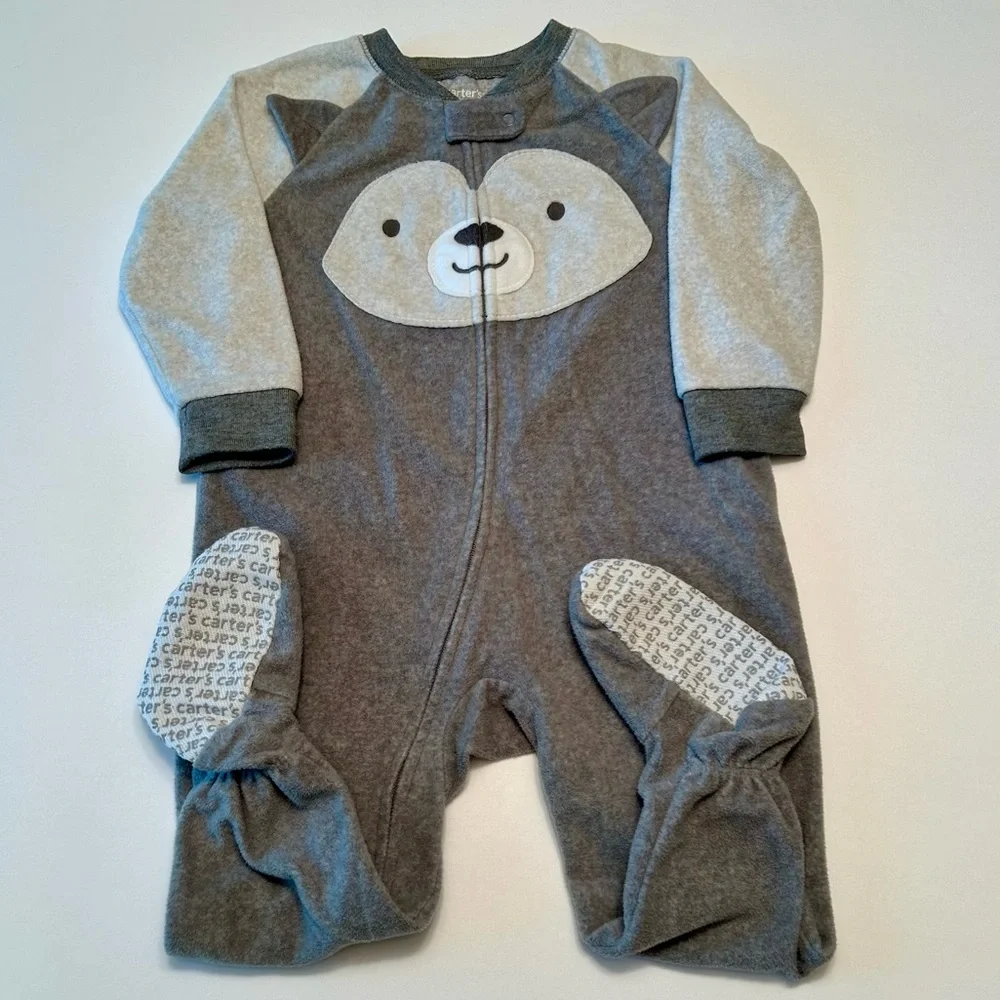 Carters 18M Gray Cozy Warm Fleece Bear Footed One Piece PJs Pajamas Sleeper